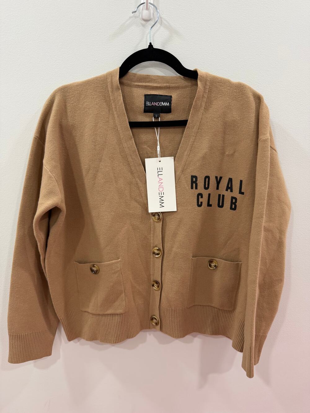 Ellandemm Royal Club Oversized Cardigan Preppy Tan Size Small
